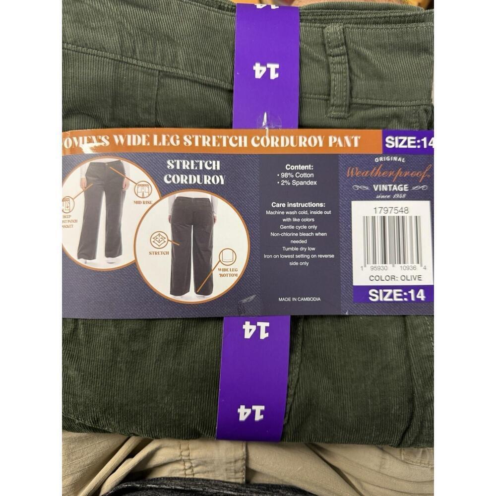 Weatherproof Vintage Ladies' Wide Leg Corduroy Pants, Olive 14 AC5